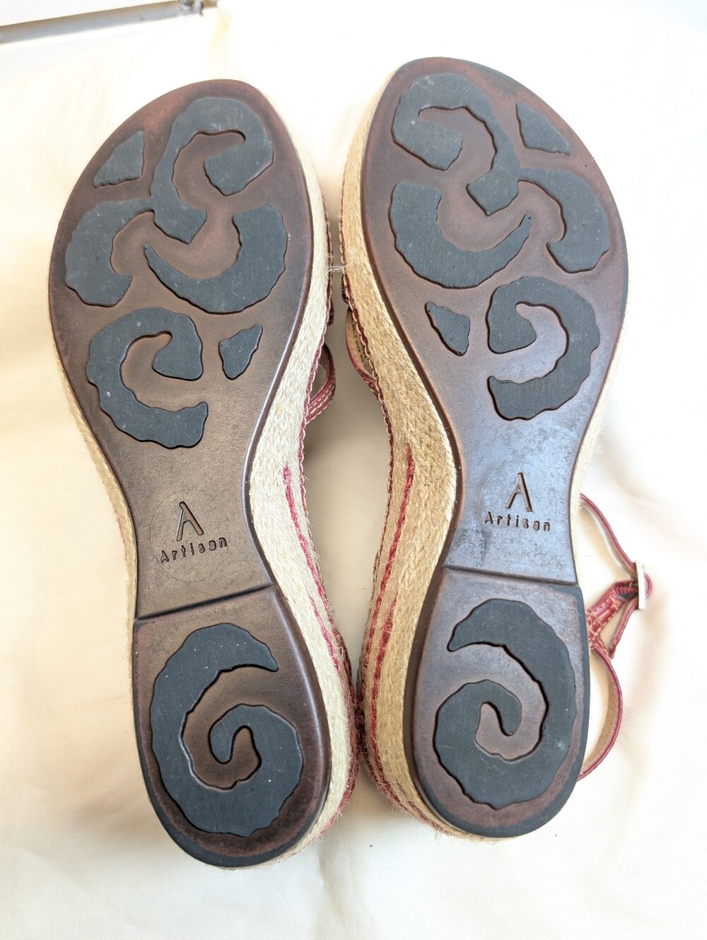 Clark's Artisan collection Strappy Wedge Sandals Dark Red Espadrille 9M NWOB - Picture 5 of 7